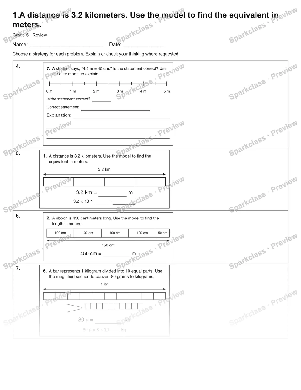 1.A distance is 3.2 kilometers. Use the model to find the equivalent in meters. — Review — page 2