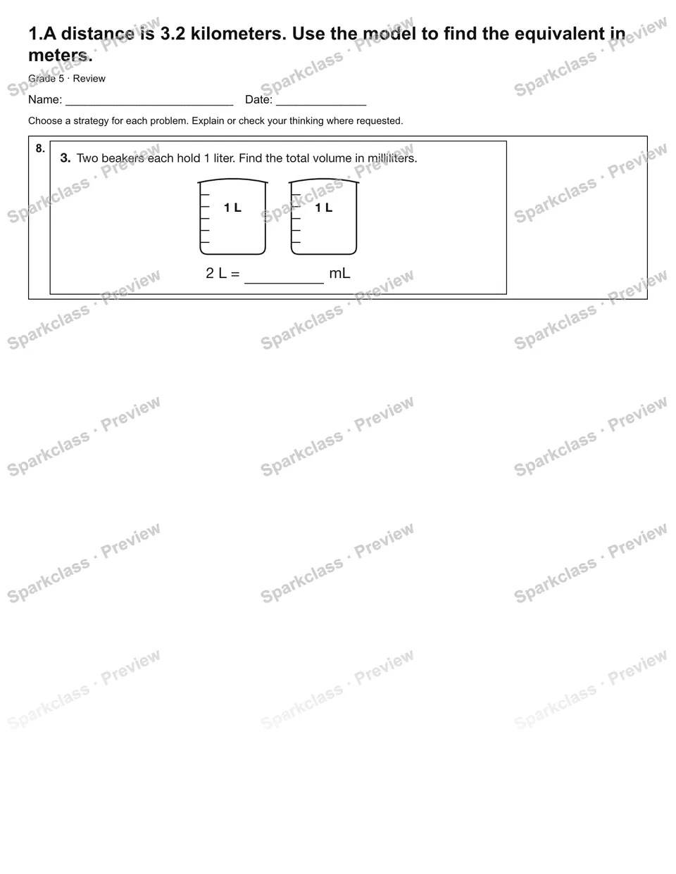 1.A distance is 3.2 kilometers. Use the model to find the equivalent in meters. — Review — page 3