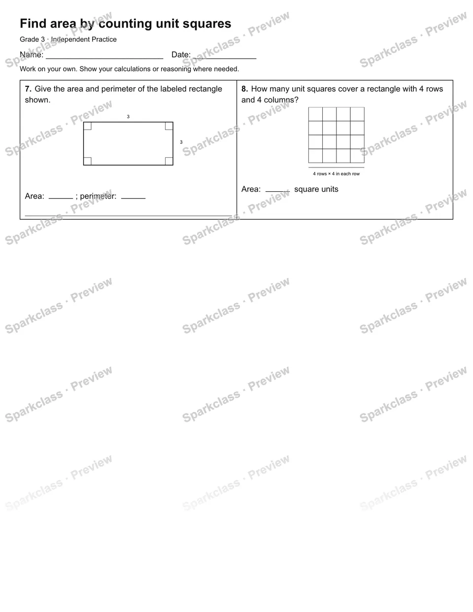 Find area by counting unit squares — Independent Practice — page 2