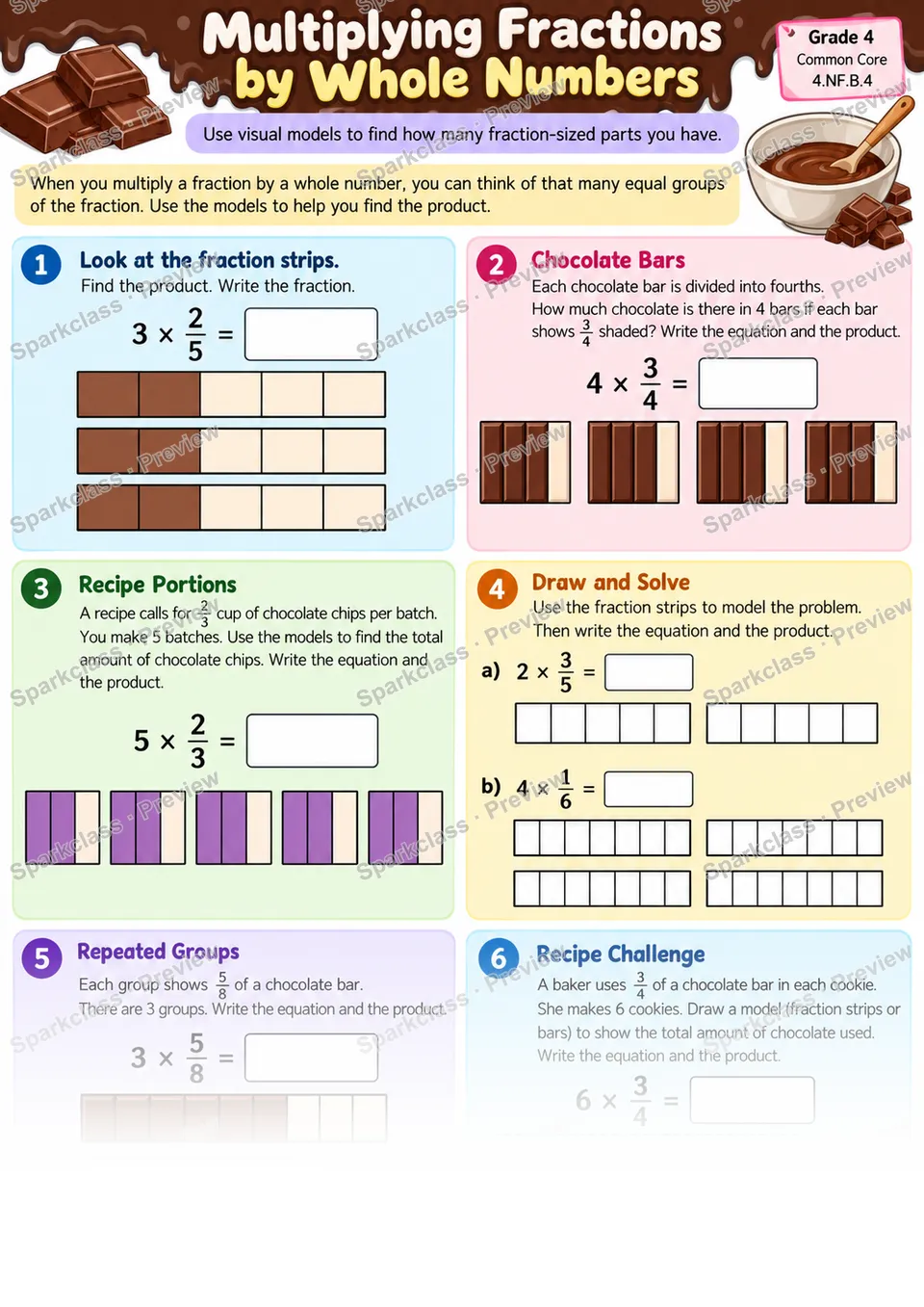 Multiply a Fraction by a Whole Number — Grade 4 worksheet preview