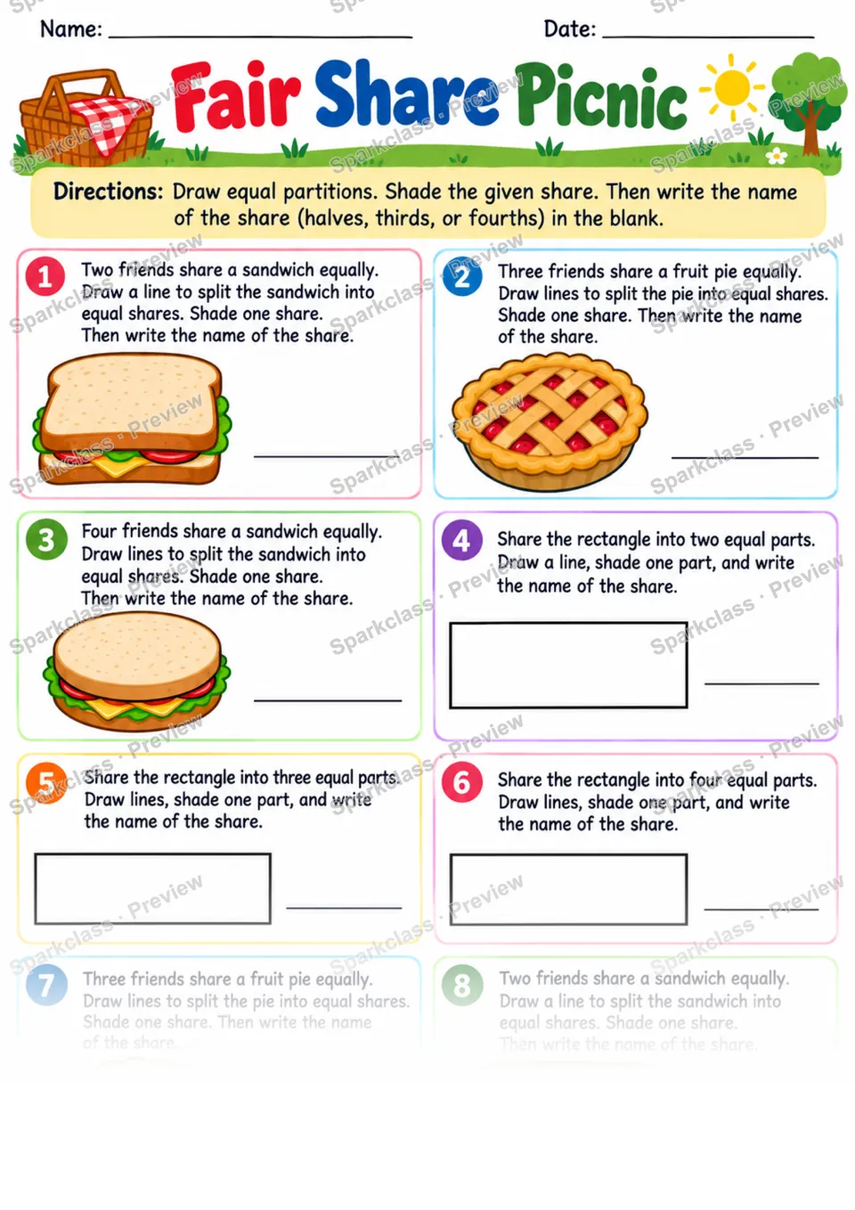 2.G.A.3 · Fair Share Picnic — Grade 2 worksheet preview