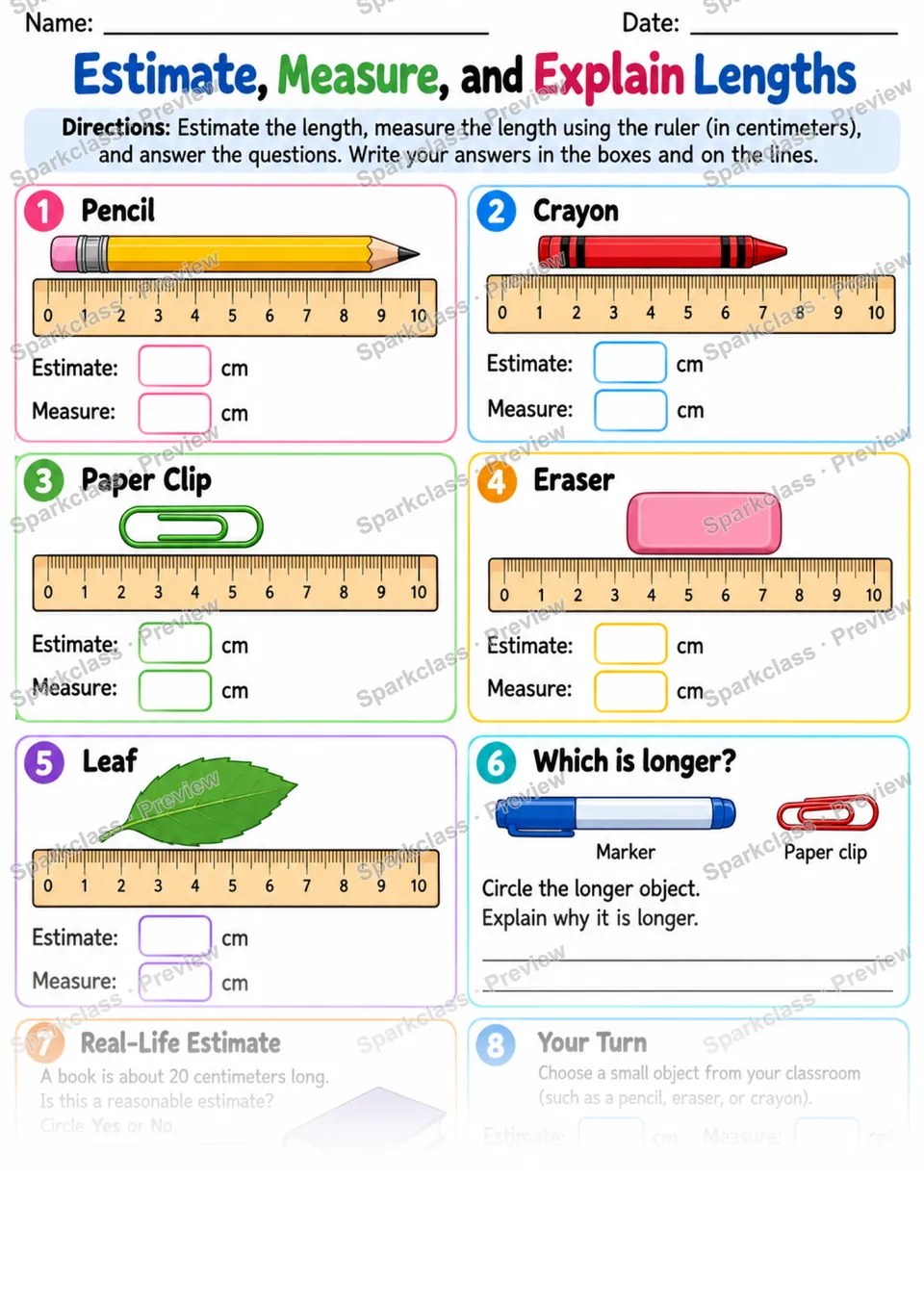 2.MD.A.3 · Estimate Lengths Review — Grade 2 worksheet preview