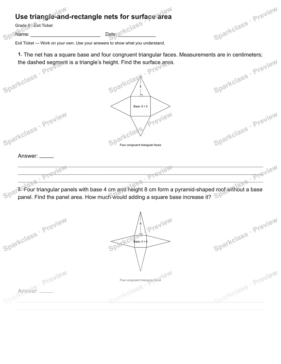 Use triangle-and-rectangle nets for surface area — Exit Ticket — page 2