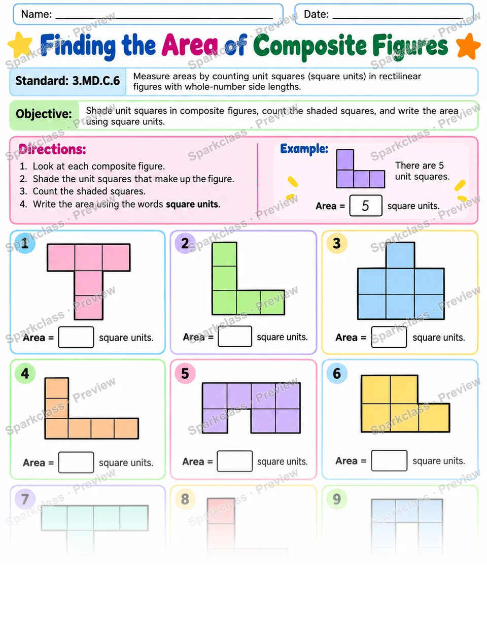 Record Square Units 01 — Grade 3 worksheet preview