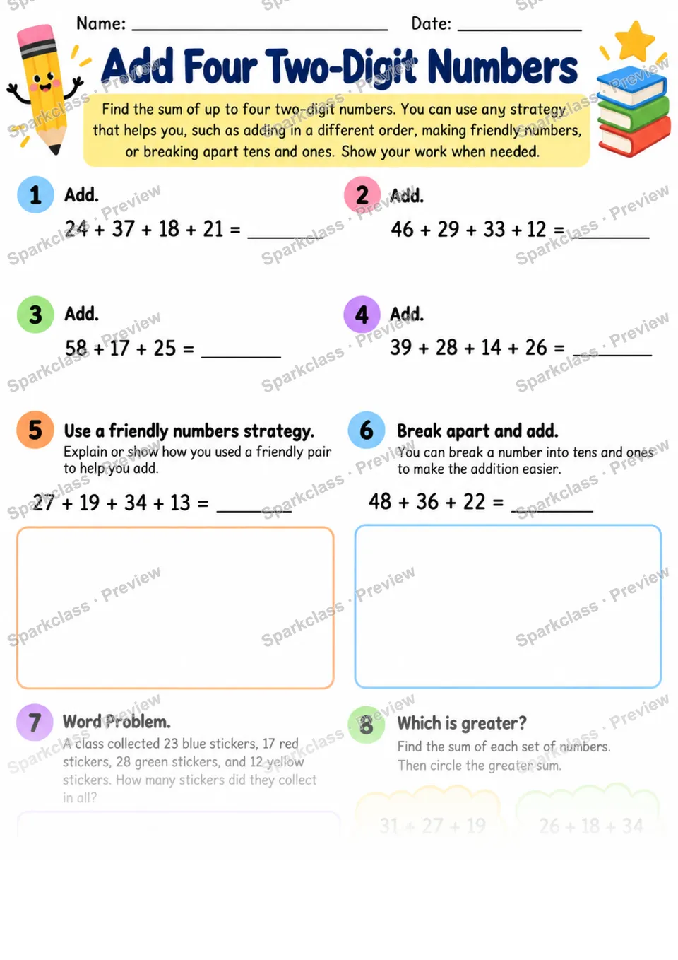 2.NBT.B.6 · Four Addends — Grade 2 worksheet preview
