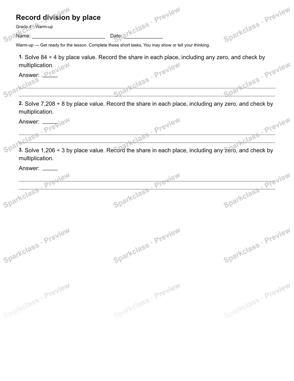 Record division by place — Warm-up — page 2