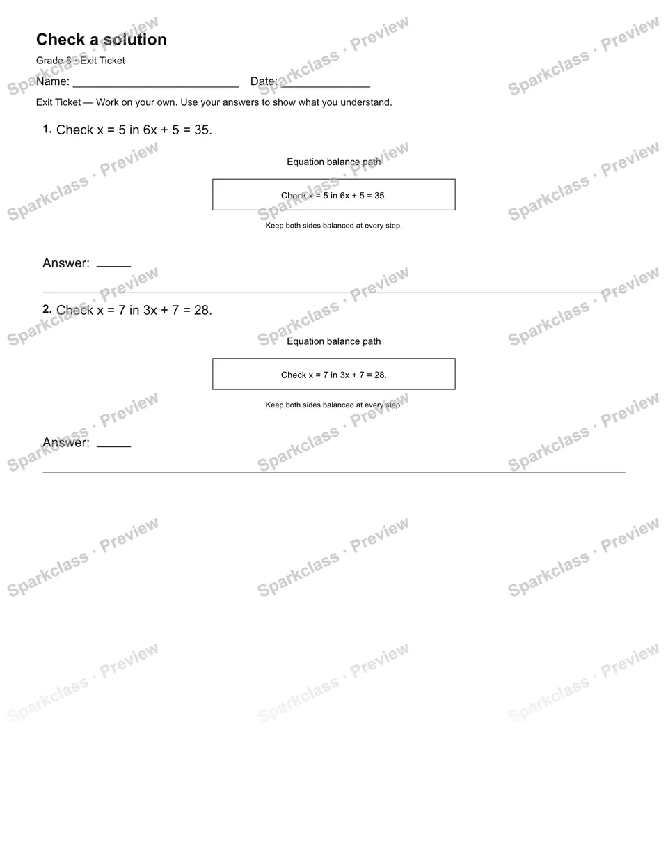 Check a solution — Exit Ticket — page 2