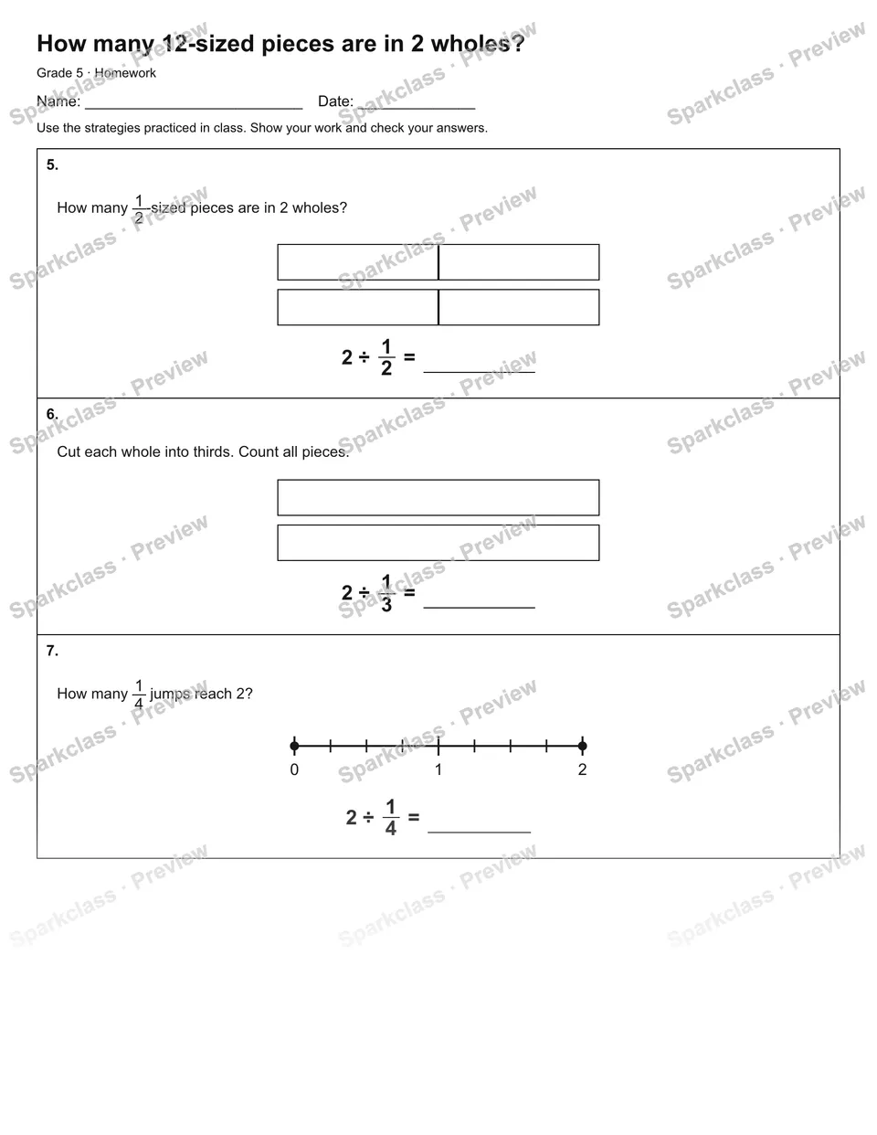 How many 12-sized pieces are in 2 wholes? — Homework — page 2