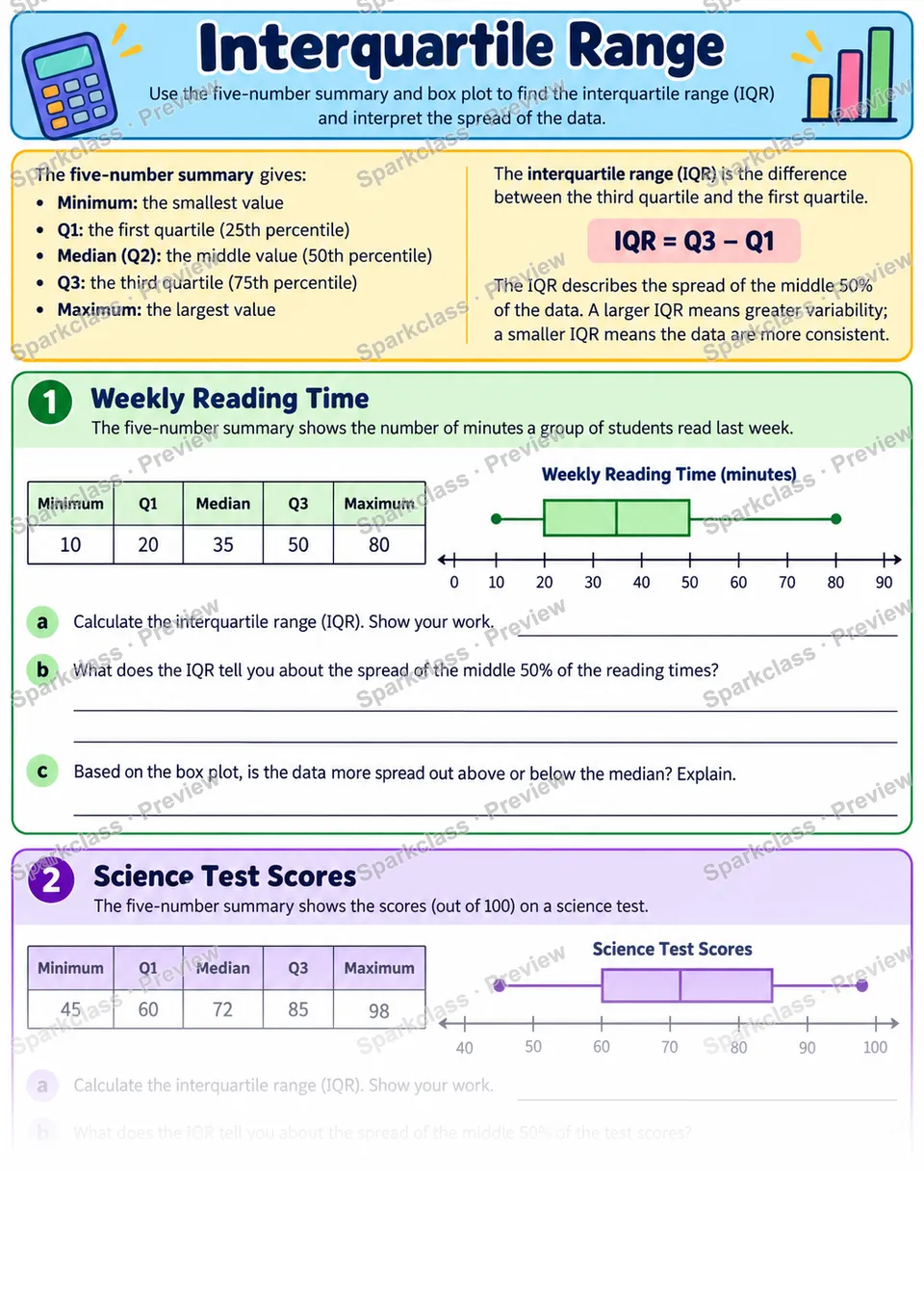 Interquartile Range — Grade 6 worksheet preview