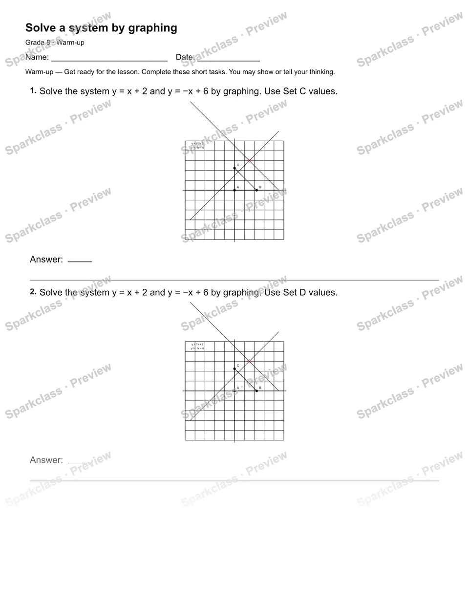Solve a system by graphing — Warm-up — page 2