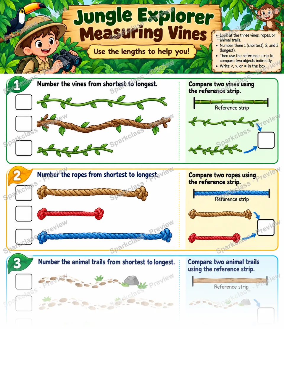Jungle Explorer Measuring Vines — Grade 1 worksheet preview