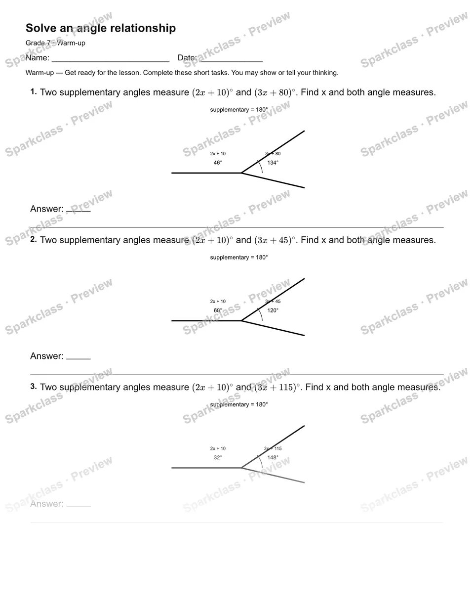 Solve an angle relationship — Warm-up — page 2