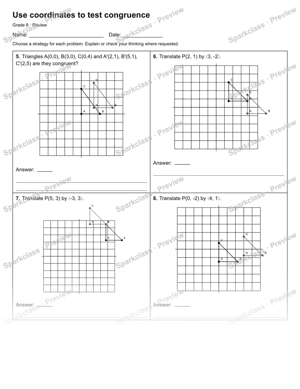 Use coordinates to test congruence — Review — page 2
