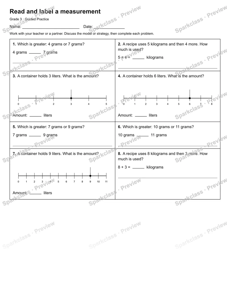Read and label a measurement — Guided Practice — Grade 3 worksheet preview
