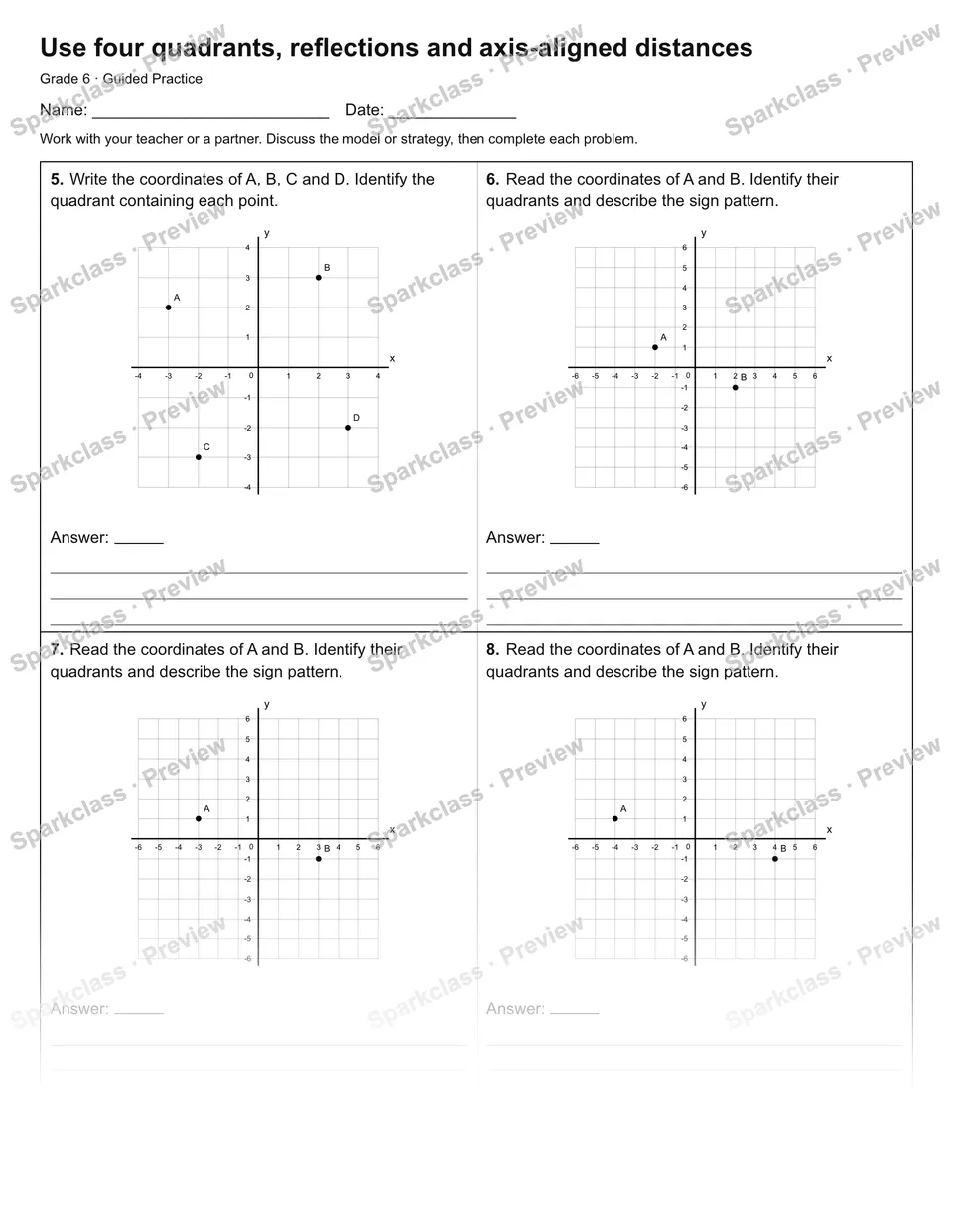 Use four quadrants, reflections and axis-aligned distances — Guided Practice — page 2