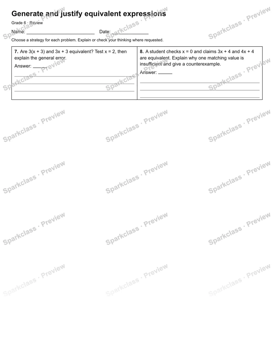 Generate and justify equivalent expressions — Review — page 2