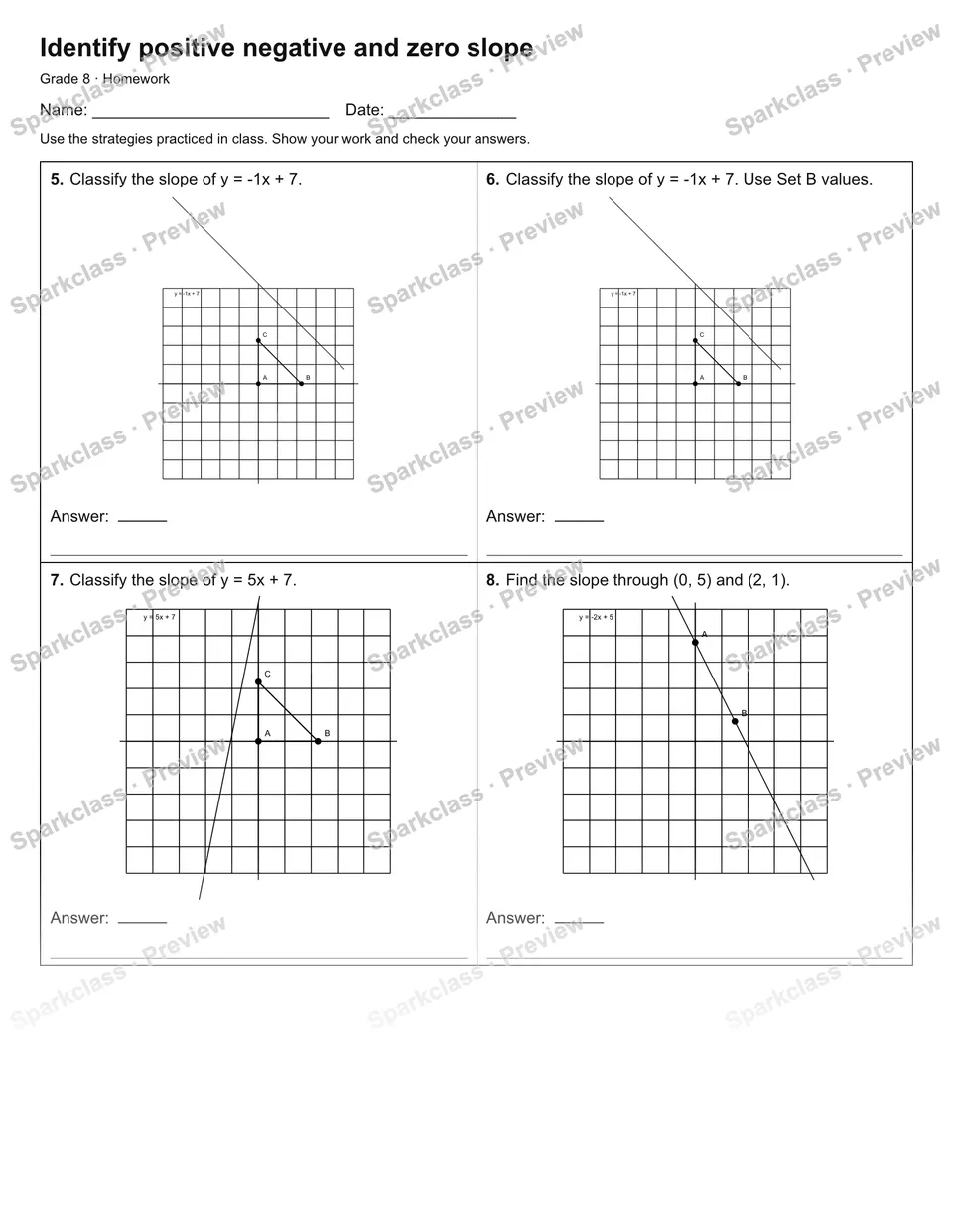 Identify positive negative and zero slope — Homework — page 2