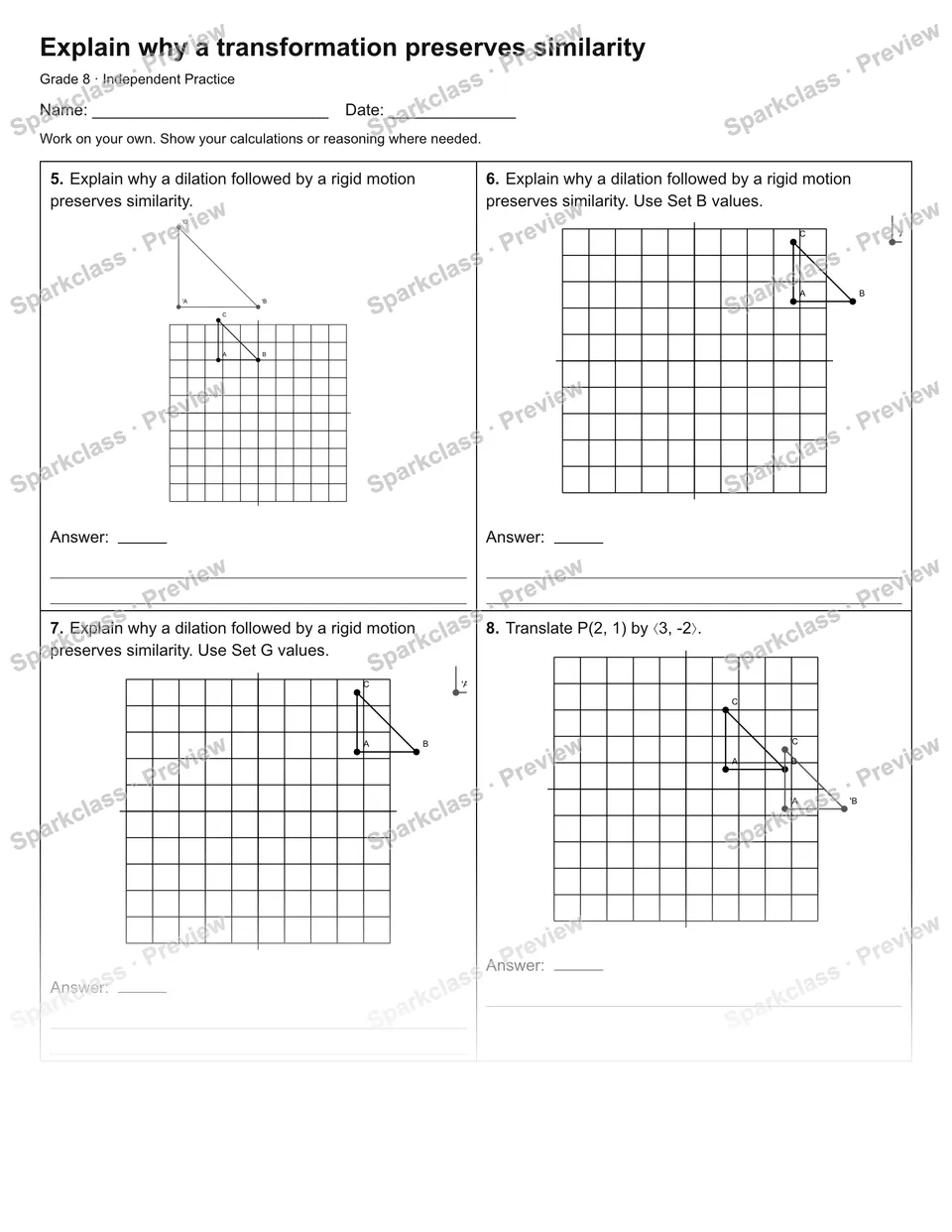 Explain why a transformation preserves similarity — Independent Practice — page 2