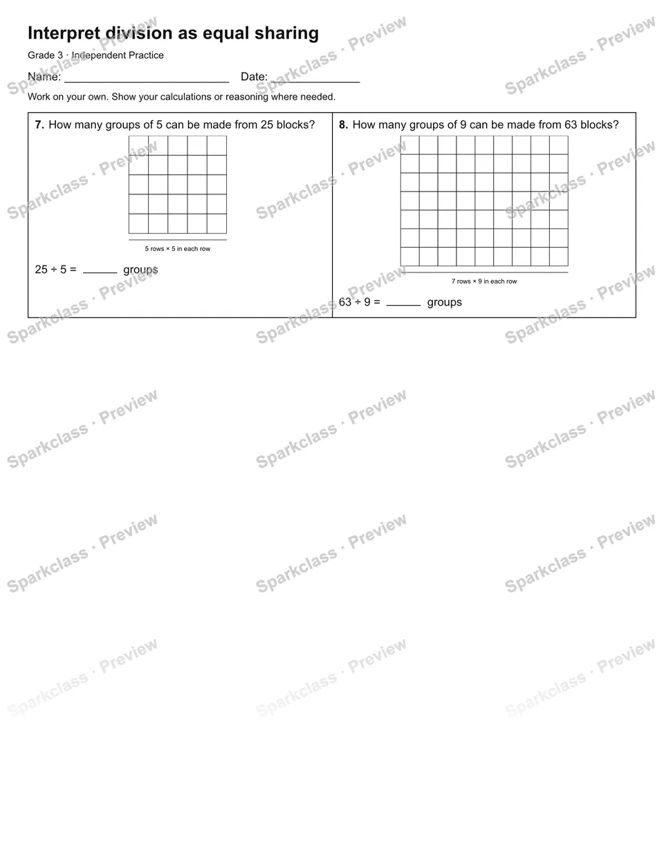 Interpret division as equal sharing — Independent Practice — page 2