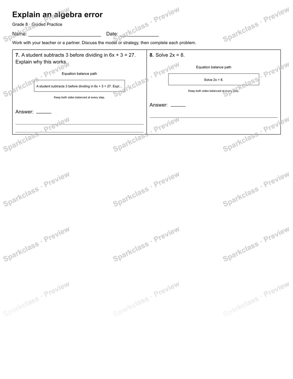 Explain an algebra error — Guided Practice — page 2