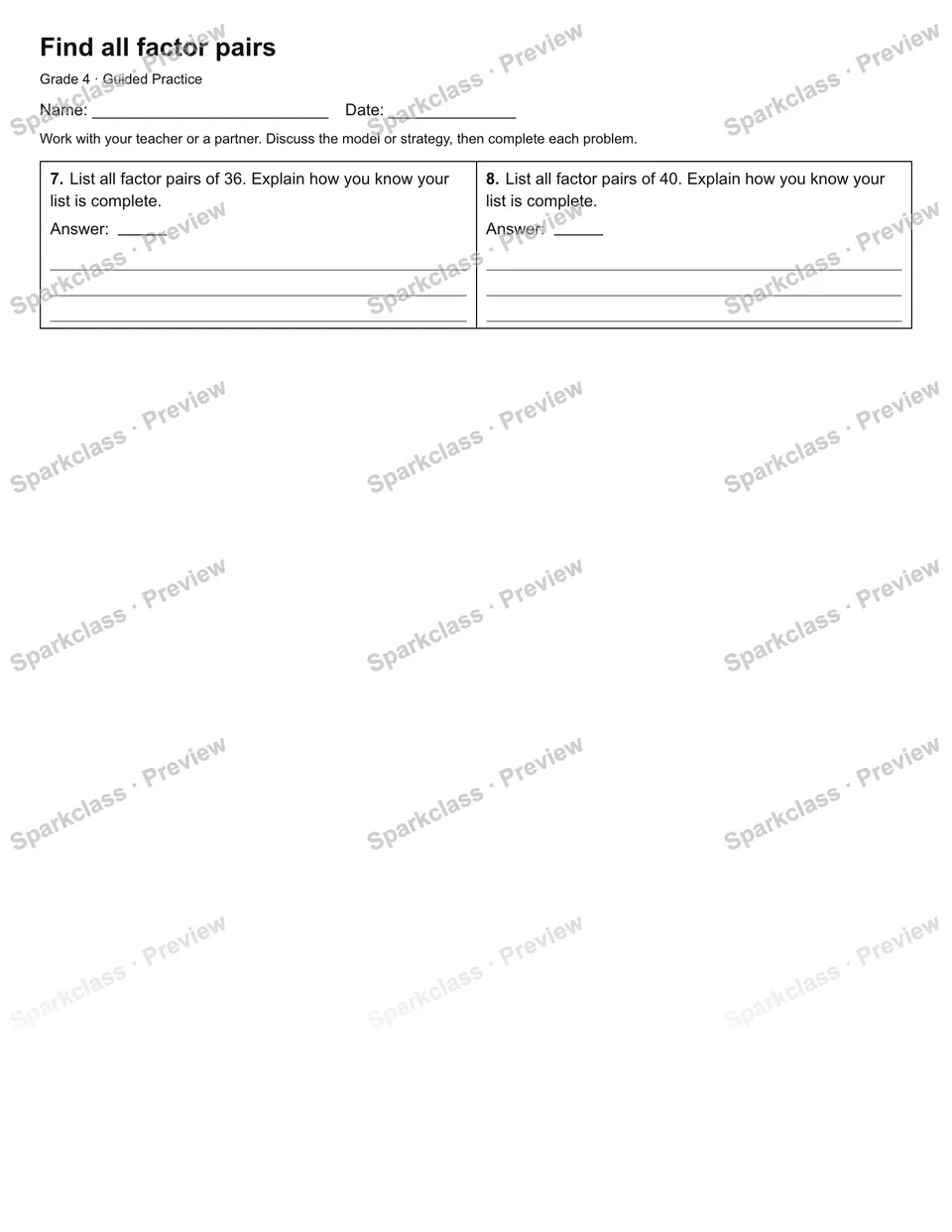 Find all factor pairs — Guided Practice — page 2