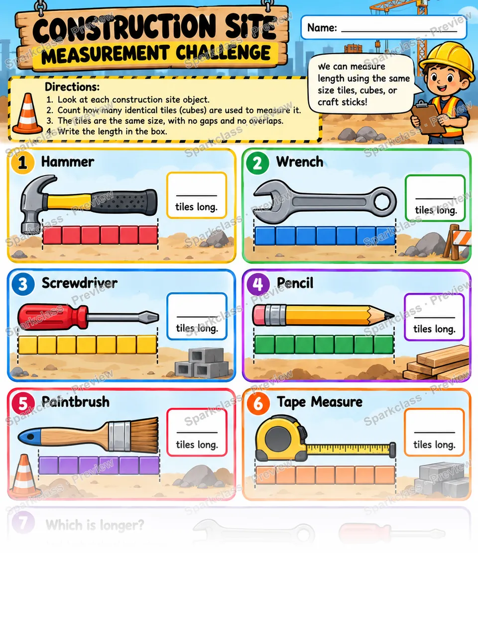 Construction Site Measurement — Grade 1 worksheet preview
