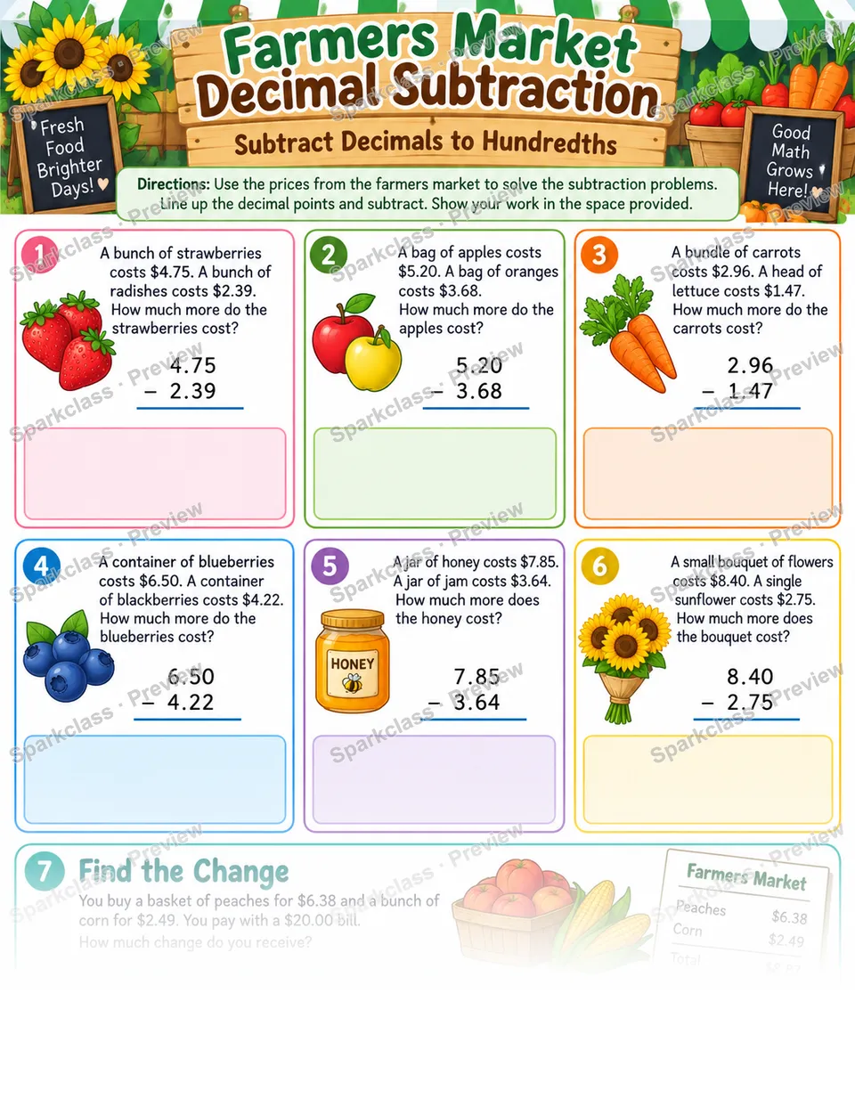 Subtract Decimals to Hundredths — Grade 5 worksheet preview