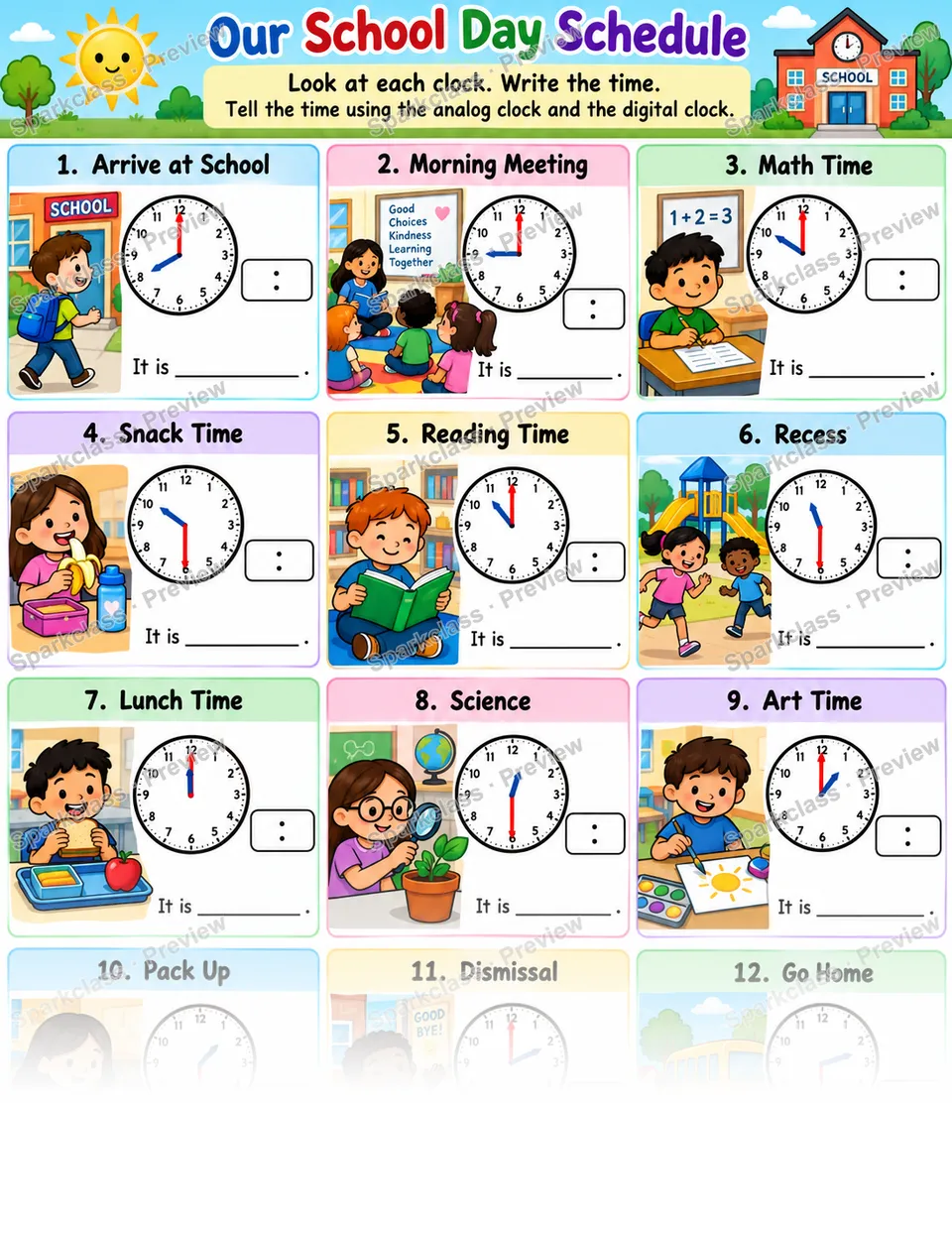 School Day Time Schedule Extra — Grade 1 worksheet preview