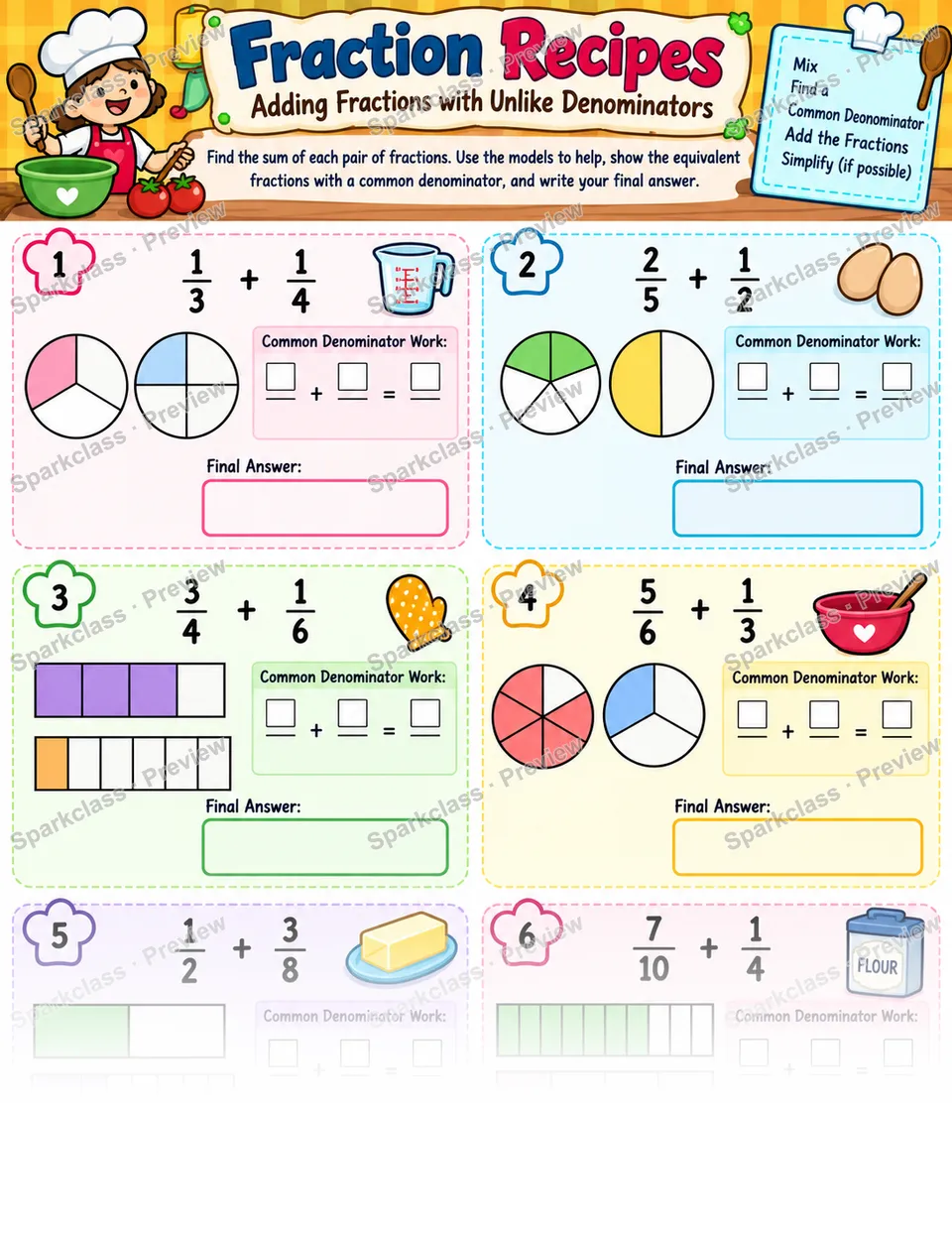 Add Fractions With Unlike Denominators — Grade 5 worksheet preview