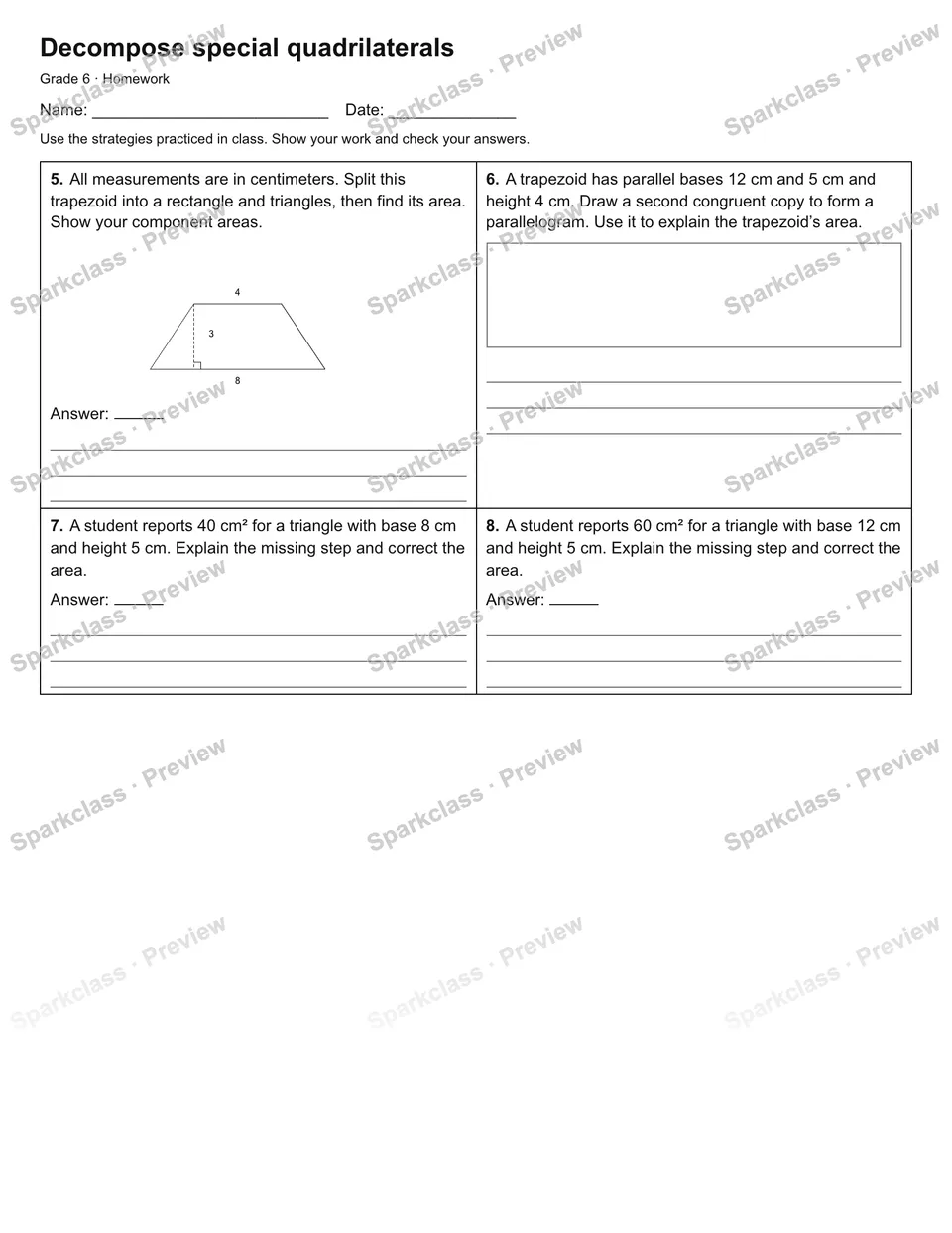 Decompose special quadrilaterals — Homework — page 2