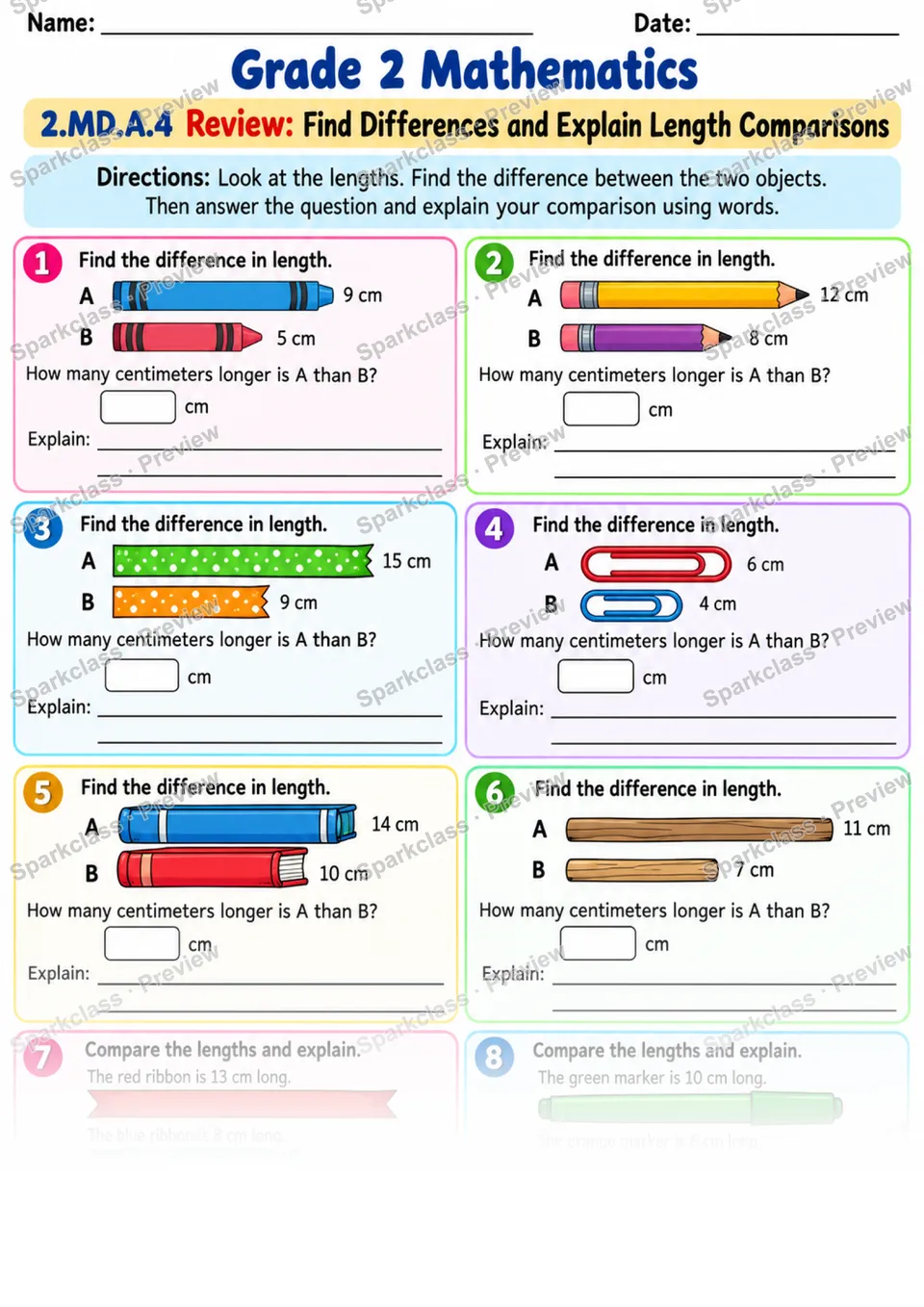 2.MD.A.4 · Length Difference Review — Grade 2 worksheet preview