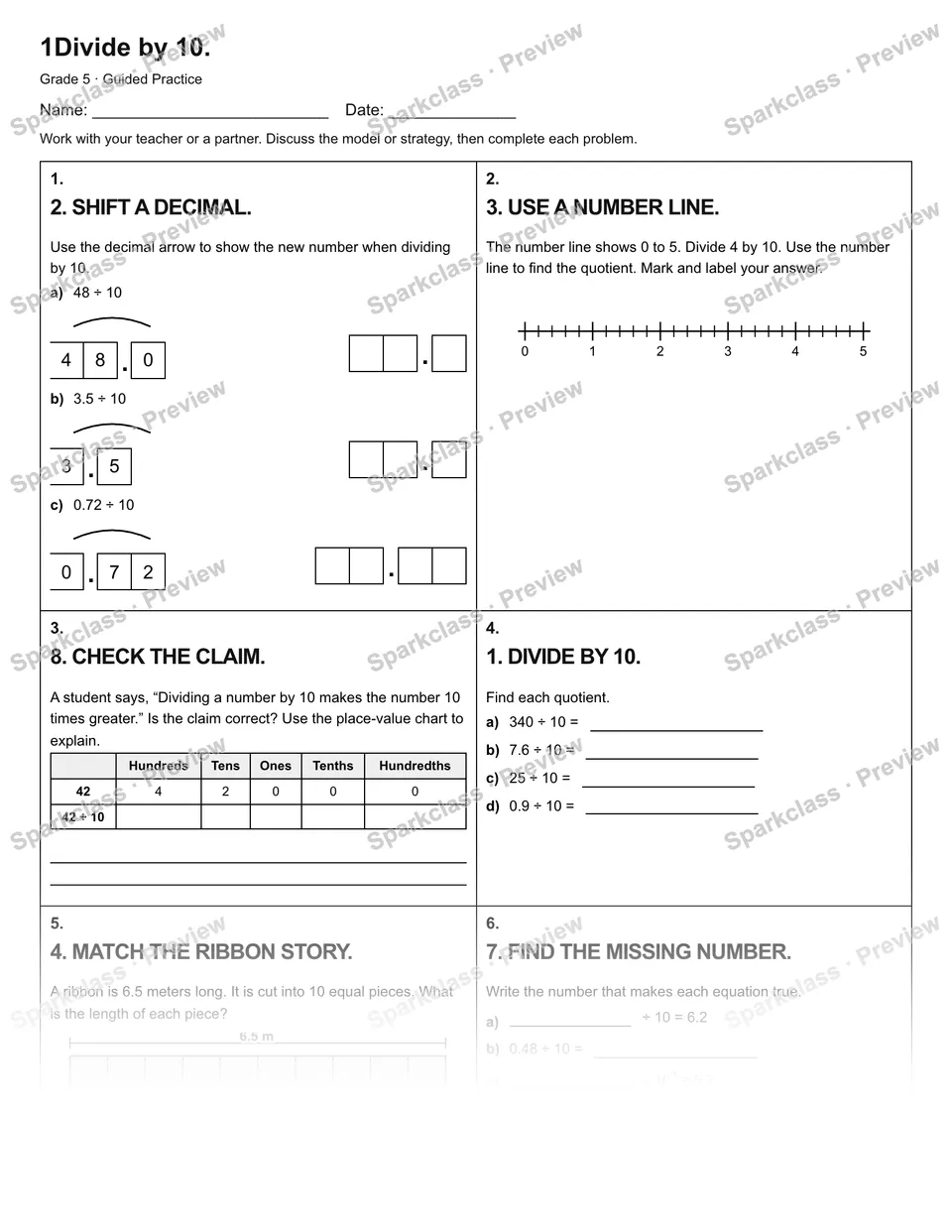 1Divide by 10. — Guided Practice — Grade 5 worksheet preview