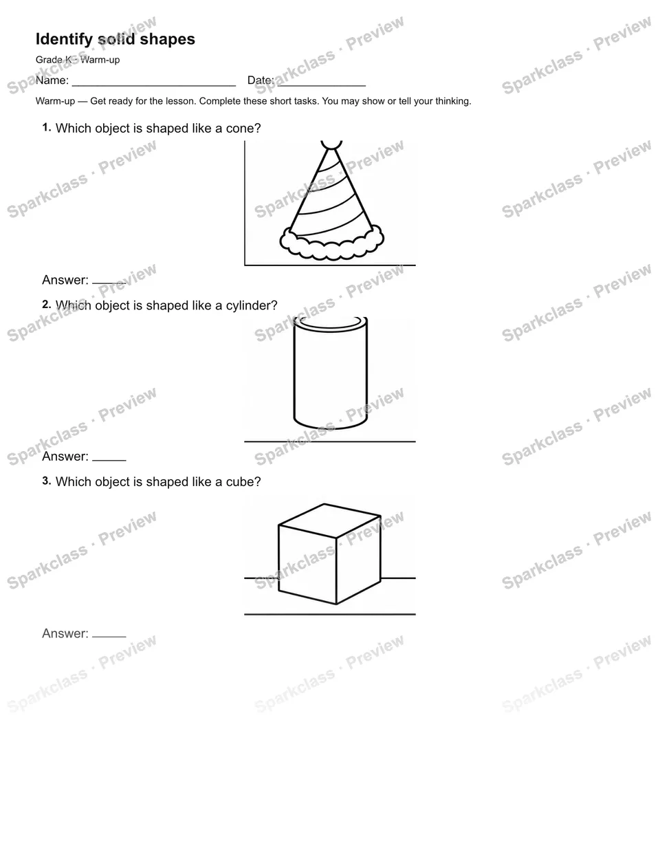 Identify solid shapes — Warm-up — page 2