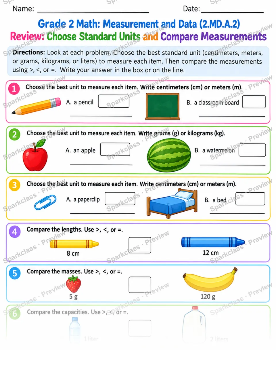 2.MD.A.2 · Different Units Review — Grade 2 worksheet preview