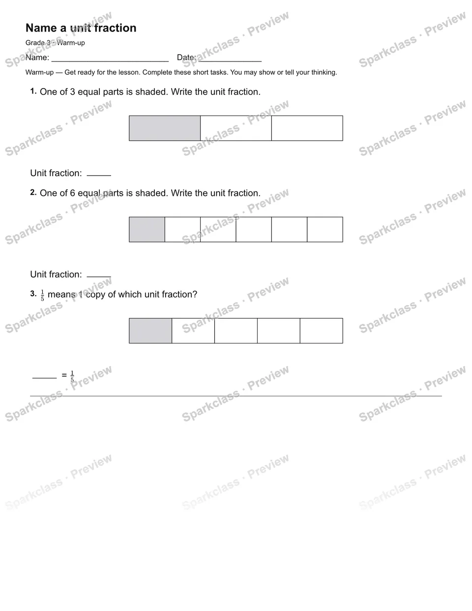 Name a unit fraction — Warm-up — page 2
