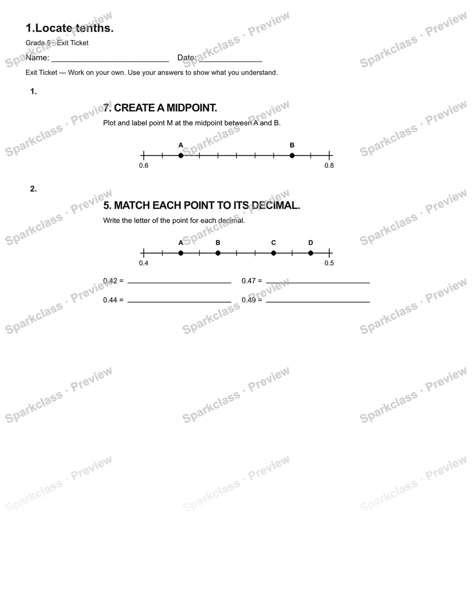 1.Locate tenths. — Exit Ticket — page 2