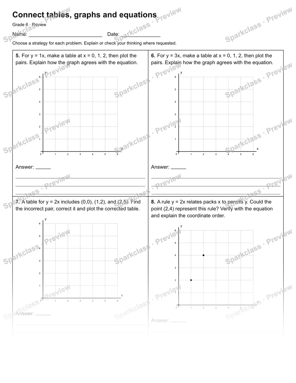 Connect tables, graphs and equations — Review — page 2