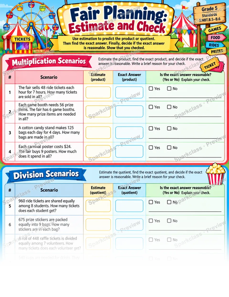 Estimate and Check Operations — Grade 5 worksheet preview