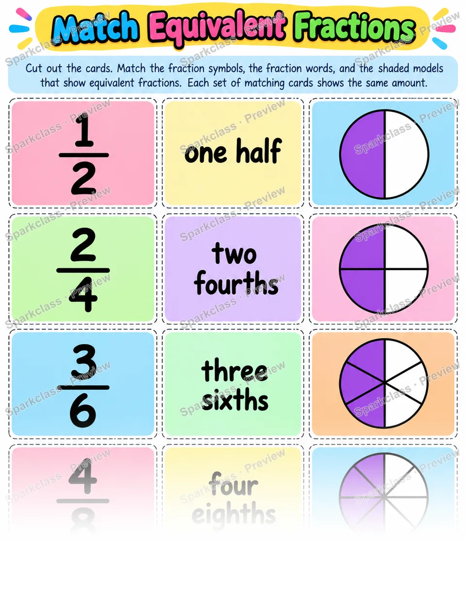 Equivalent Fraction Matching — Grade 3 worksheet preview