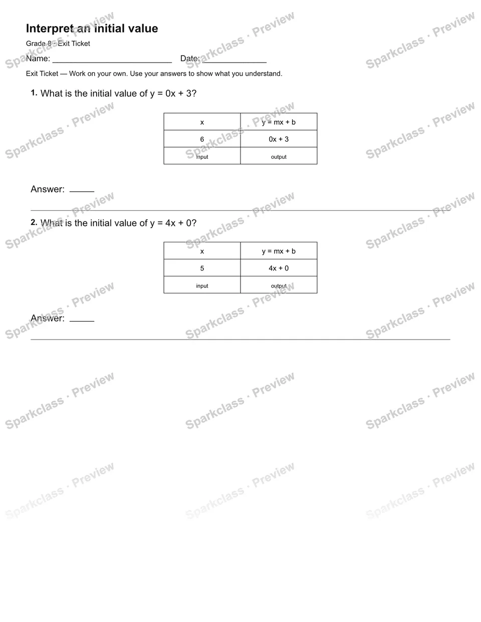 Interpret an initial value — Exit Ticket — page 2