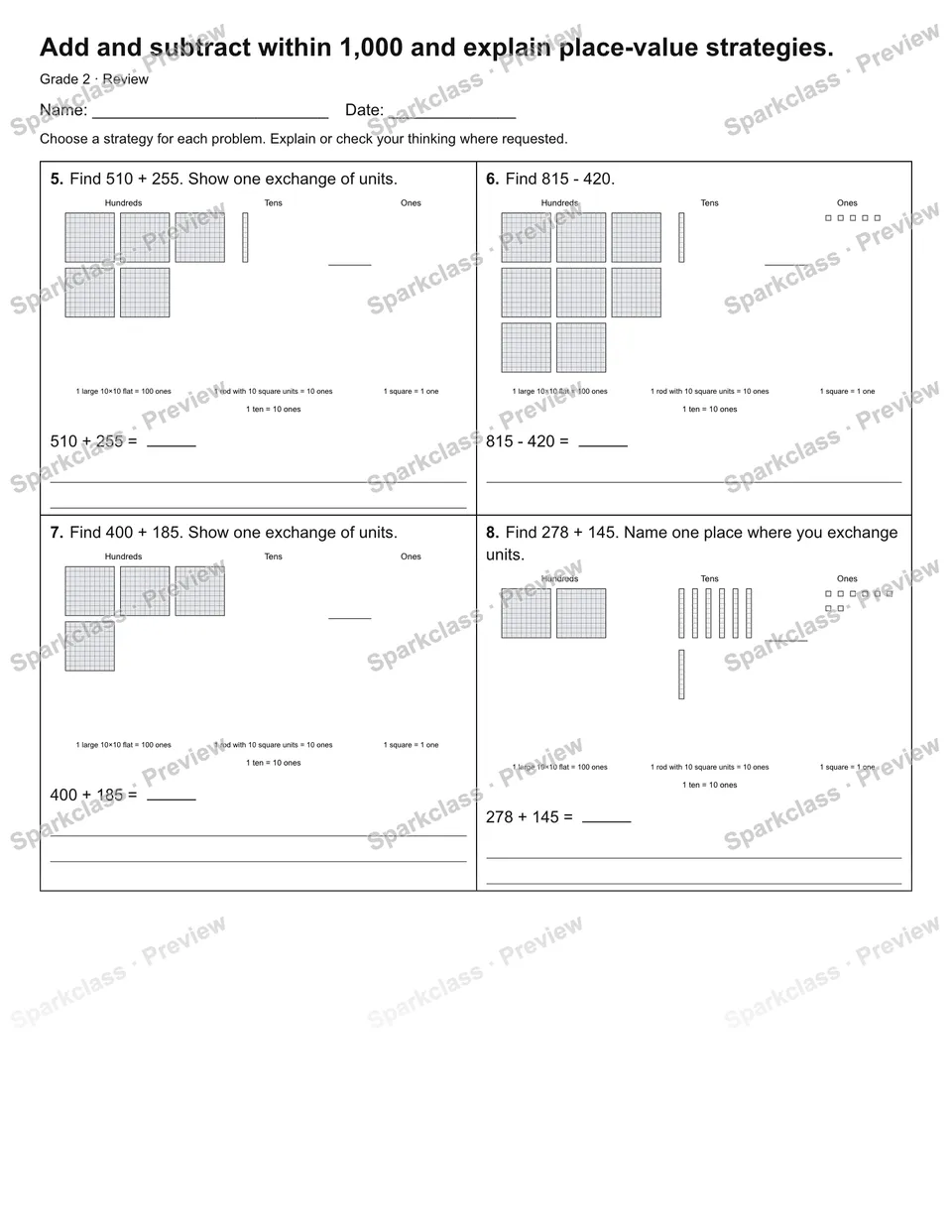 Add and subtract within 1,000 and explain place-value strategies. — Review — page 2