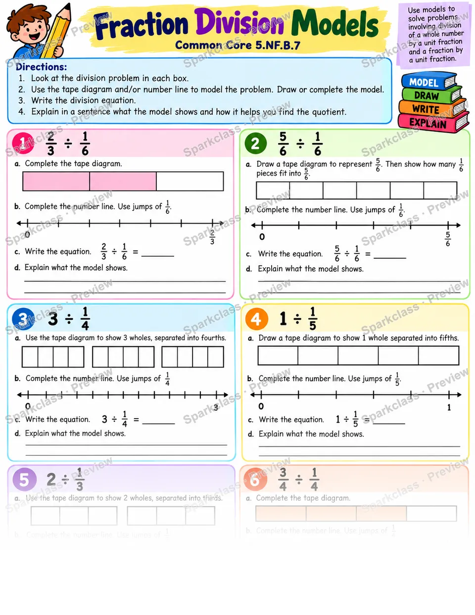 Models for Fraction Division — Grade 5 worksheet preview