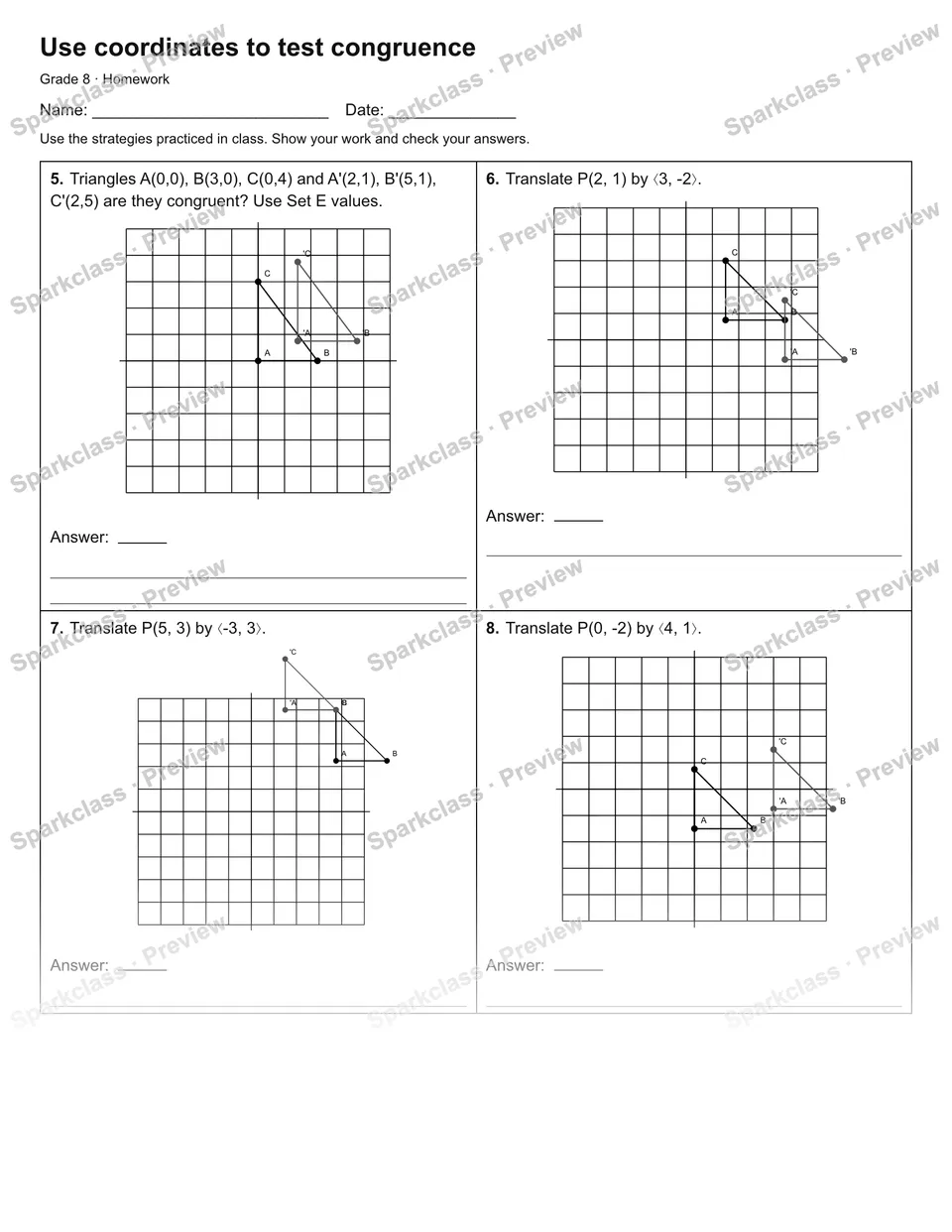 Use coordinates to test congruence — Homework — page 2