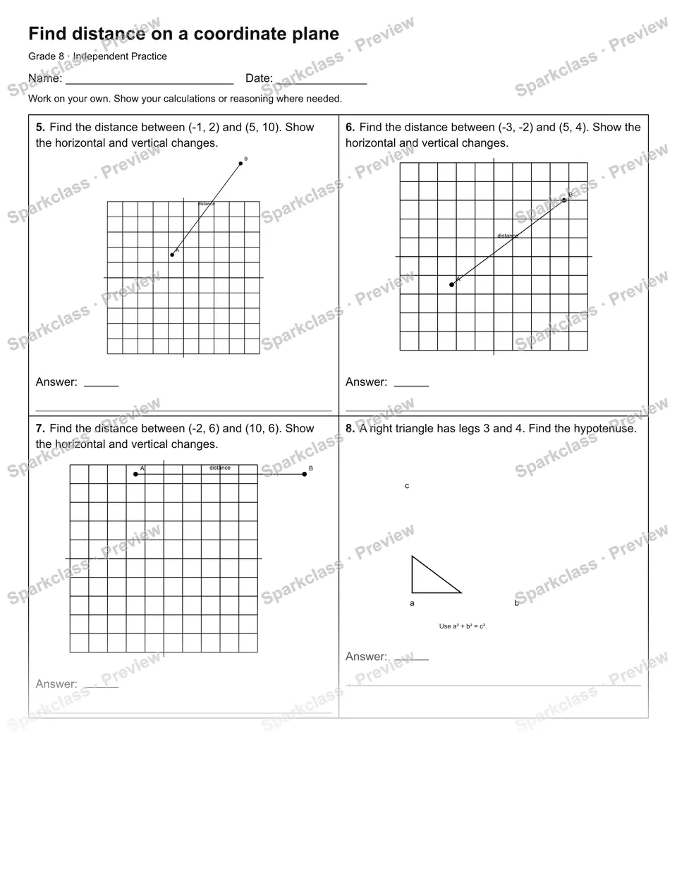 Find distance on a coordinate plane — Independent Practice — page 2