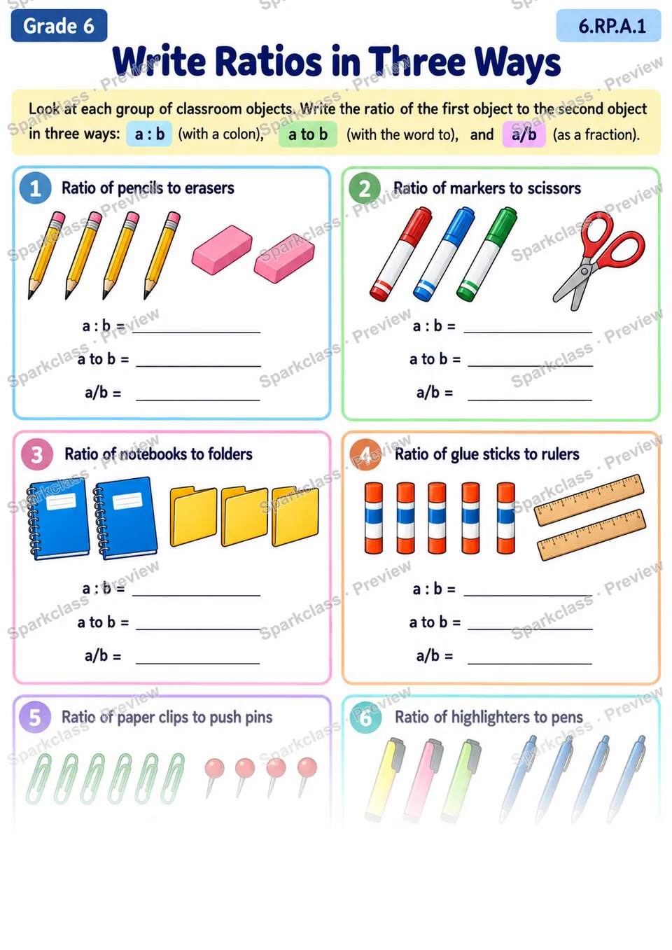 Ratio Notation — Grade 6 worksheet preview