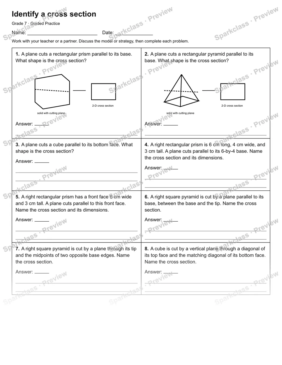 Identify a cross section — Guided Practice — Grade 7 worksheet preview