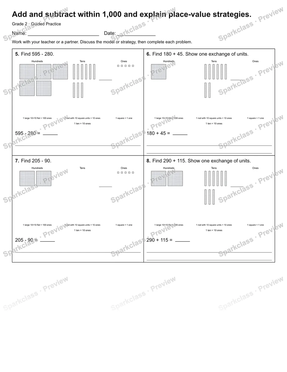 Add and subtract within 1,000 and explain place-value strategies. — Guided Practice — page 2