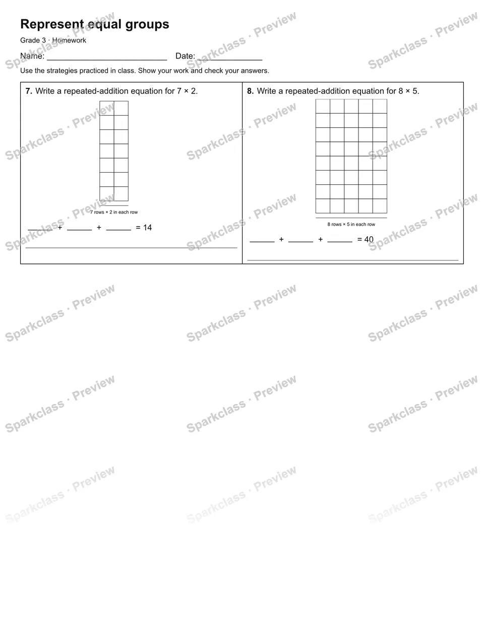 Represent equal groups — Homework — page 2