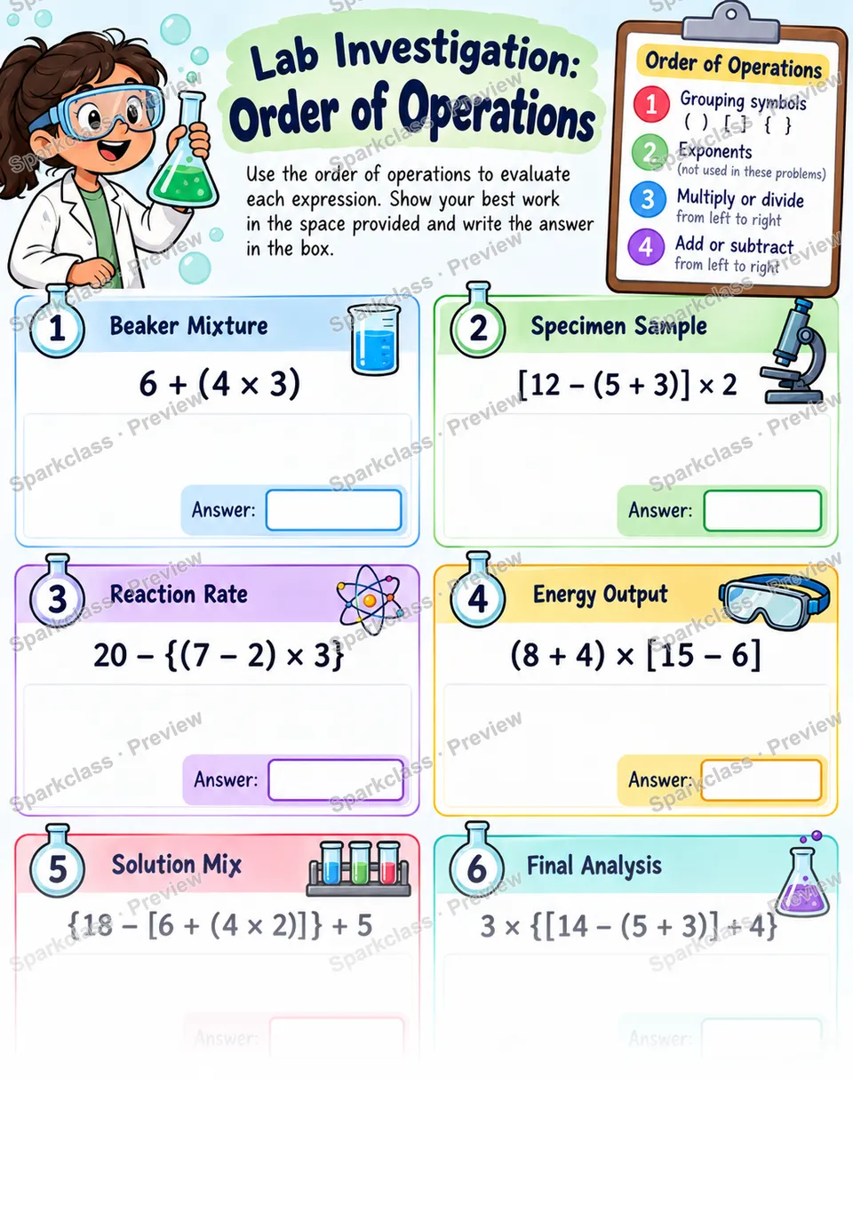 Order of Operations — Grade 5 worksheet preview