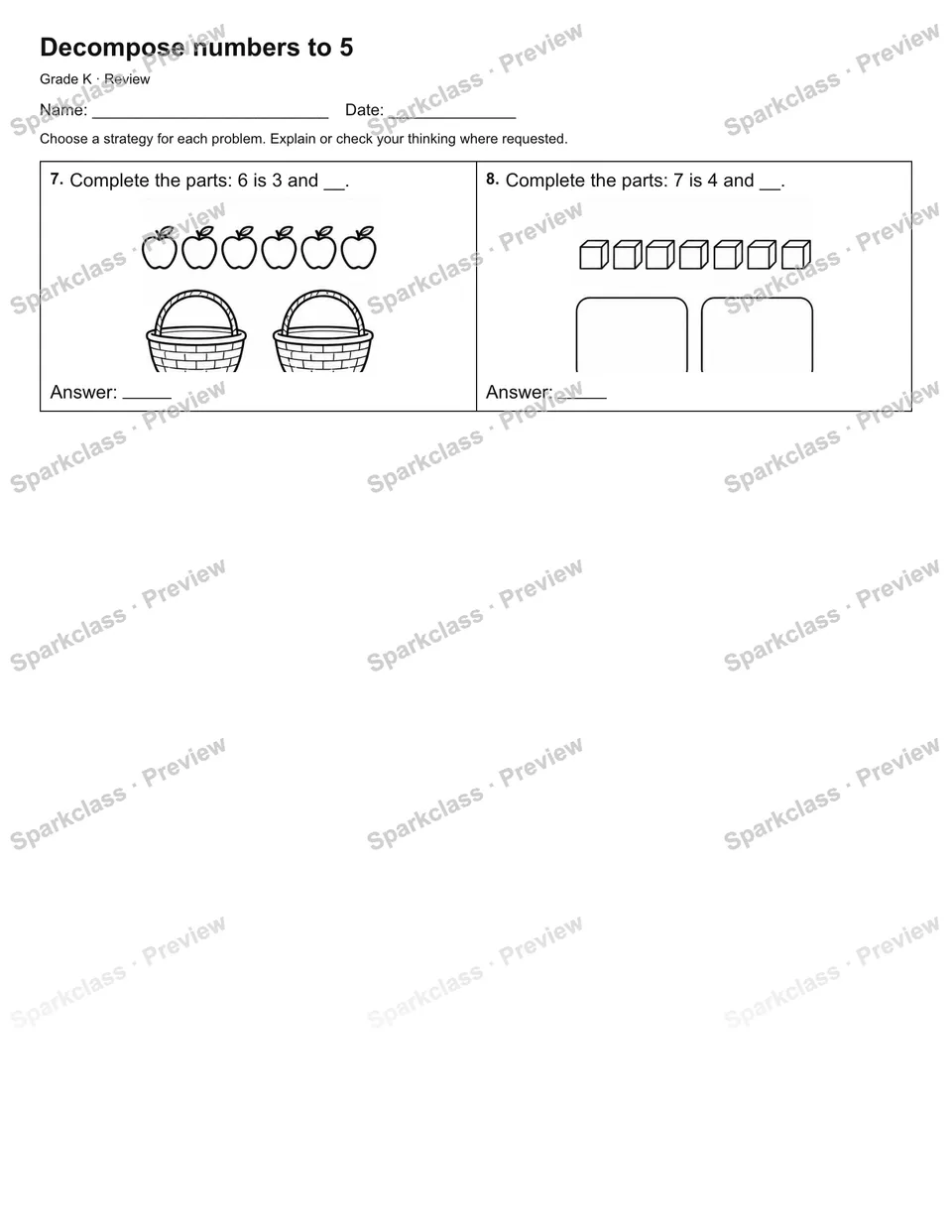 Decompose numbers to 5 — Review — page 2